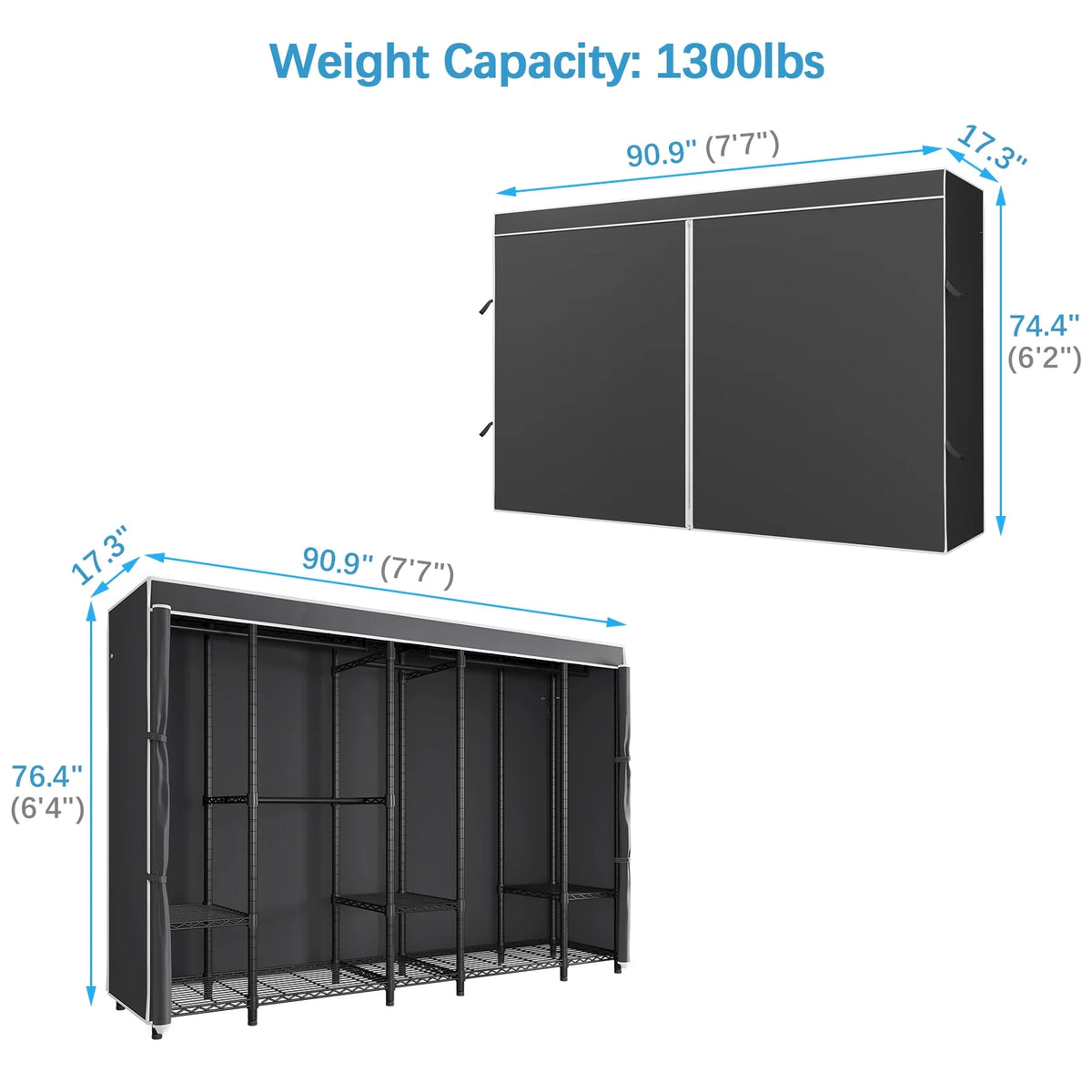 VIPEK V50 Extra Large Portable Closet Rack Bedroom Armoire Freestanding Wardrobe Closet, Heavy Duty Clothes Rack Multi-Functional Metal Clothing Rack for Hanging Clothes, Max Load 1300lbs, Black