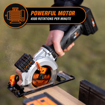 WEN 20V Max 4-1/2-Inch Cordless Mini Circular Saw with 2.0Ah Battery and Charger