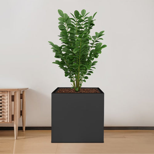 Indoor Outdoor Planter, Square Outdoor Planter For Both Indoor And Outdoor Use, For Gardens, Entrances, Patios Black Steel Square Cube Planter Box