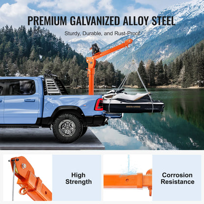 VEVOR Electric Pickup Truck Crane, 2200 lbs, Folding Truck-Mounted Bed Crane with Electric Winch 6000 lbs, Steel Pickup Truck Jib Crane Hoist 360�� Swivel for Lifting Goods in Construction, Factory