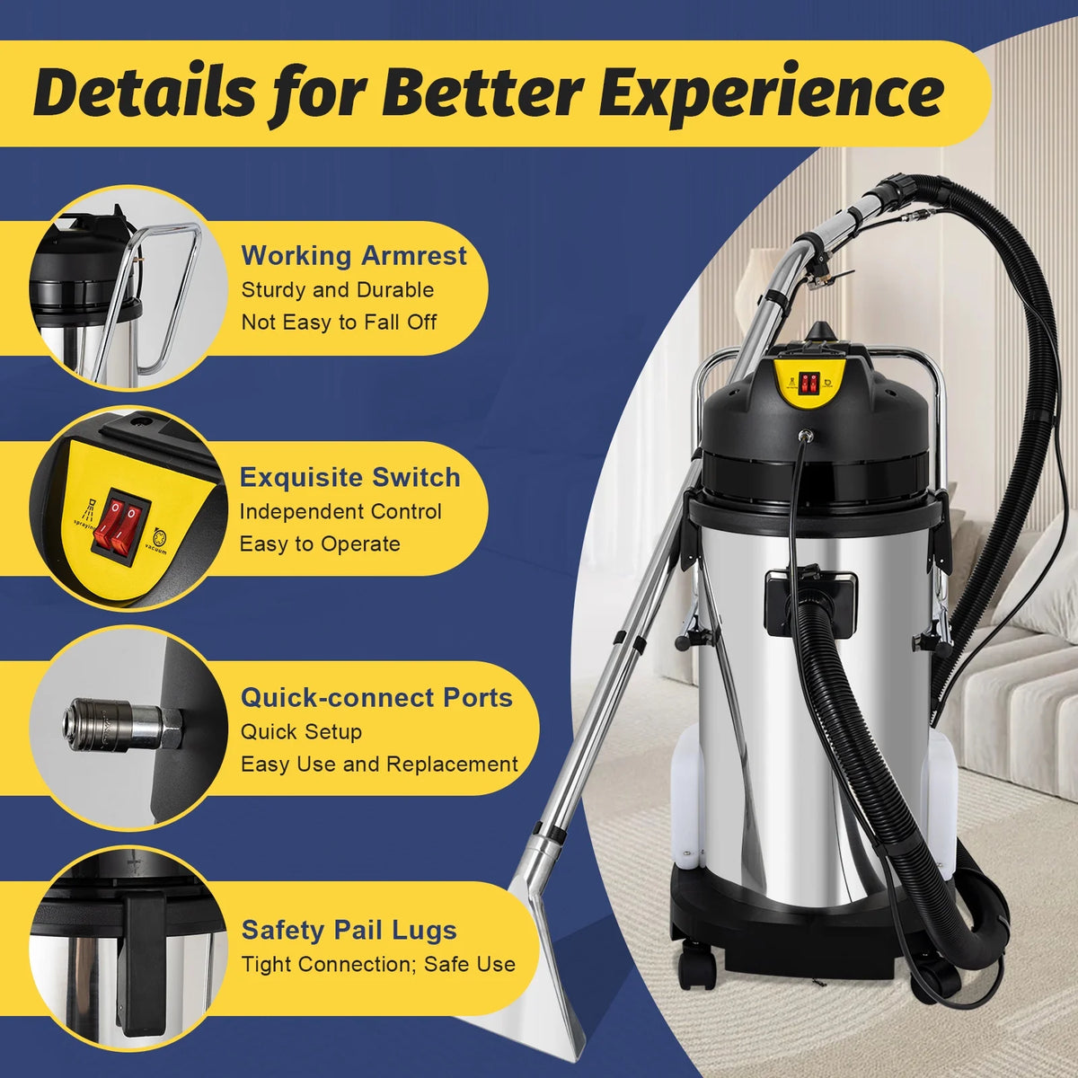 60L Commercial Carpet Cleaner Extractor 3 in 1 Cleaning Machine Vacuum Cleaner