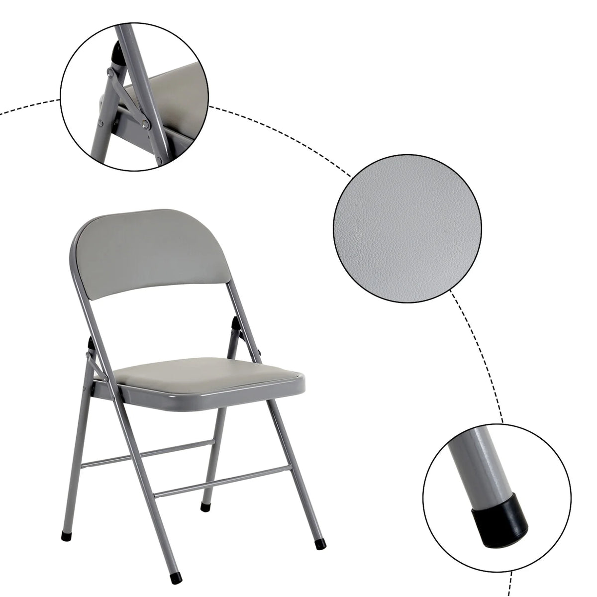 6 Pack Gray Folding Chairs with Padded Seats, Portable Stackable Foldable Chairs for Indoor & Outdoor, Commercial Seat with Metal Frame for Events Office Wedding Party, 330lbs Capacity