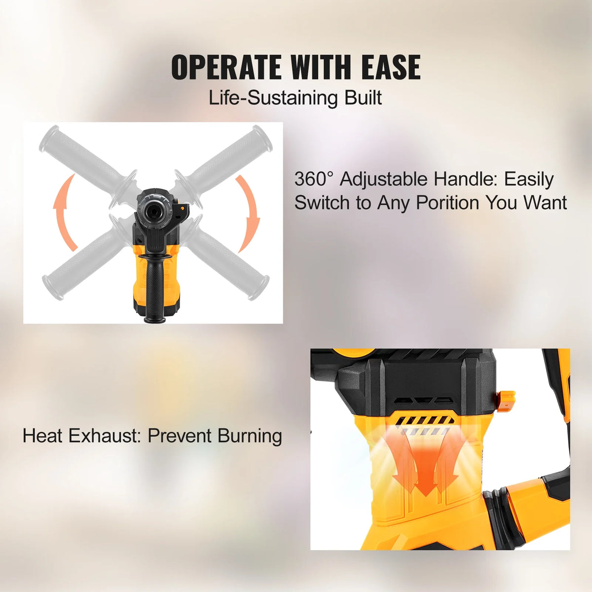 VEVOR 1-1/4inch SDS-Plus Rotary Hammer Drill, 13 Amp Corded Drills, Heavy Duty Chipping Hammers w/Vibration Control & Safety Clutch, Electric Demolition Hammers Variable Speed, Power Tool For Concrete