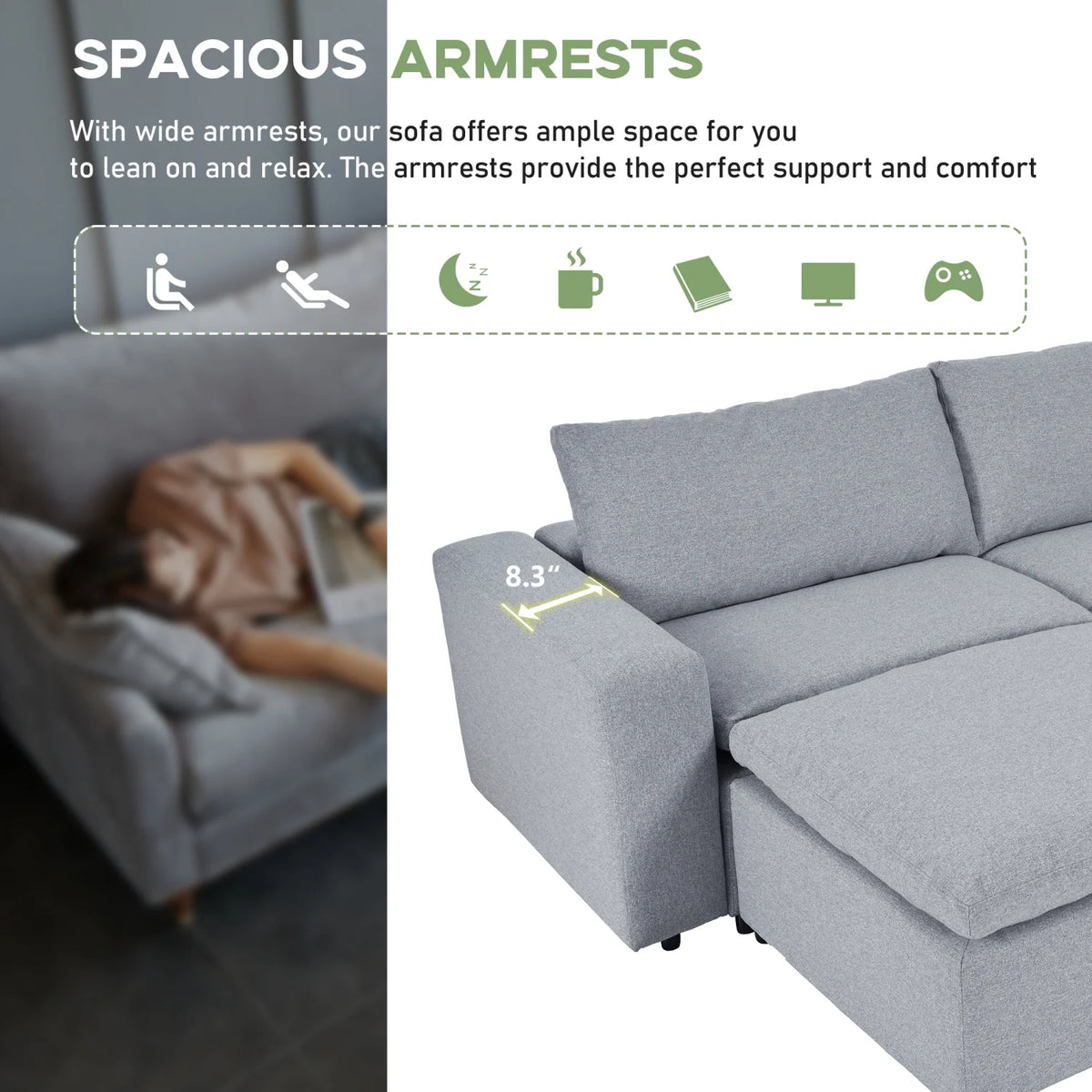 Harper & Bright Designs Convertible Modular Sectional Sofa with 2 Removable Ottomans & Pillows, Large U Shape Cloud Couch with Reversible Chaise for Living Room, Grey