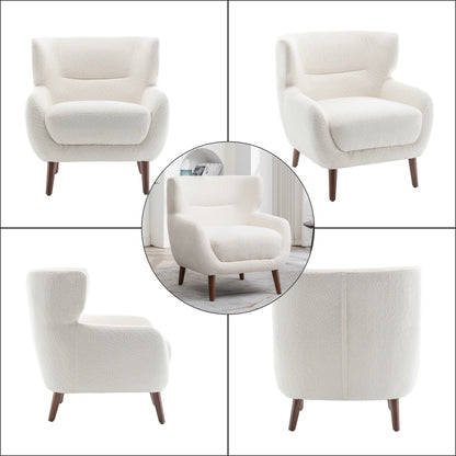 ALEAVIC White Accent Chair Upholstered Armchair with Solid Wood Legs