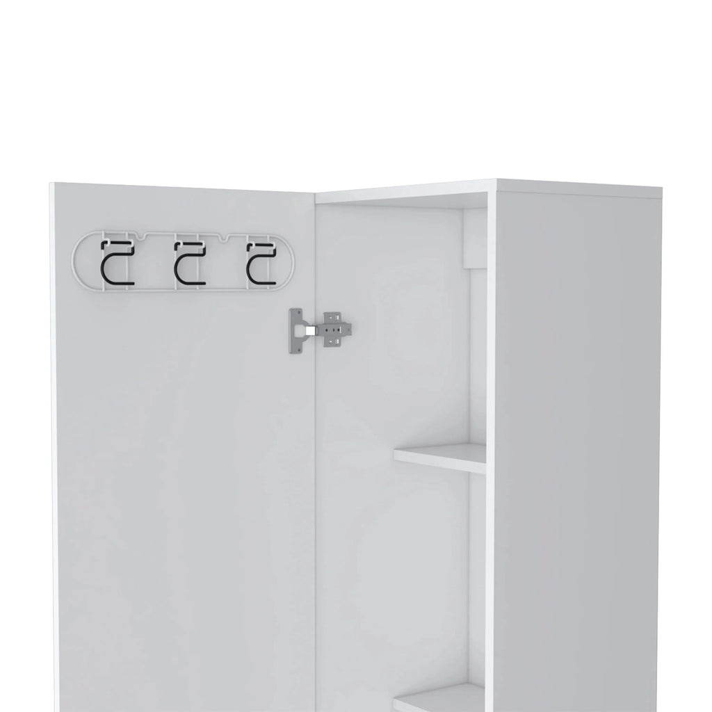 FM FURNITURE Clarno Tall Storage Cabinet, Single Door with Broom Hangers ,White
