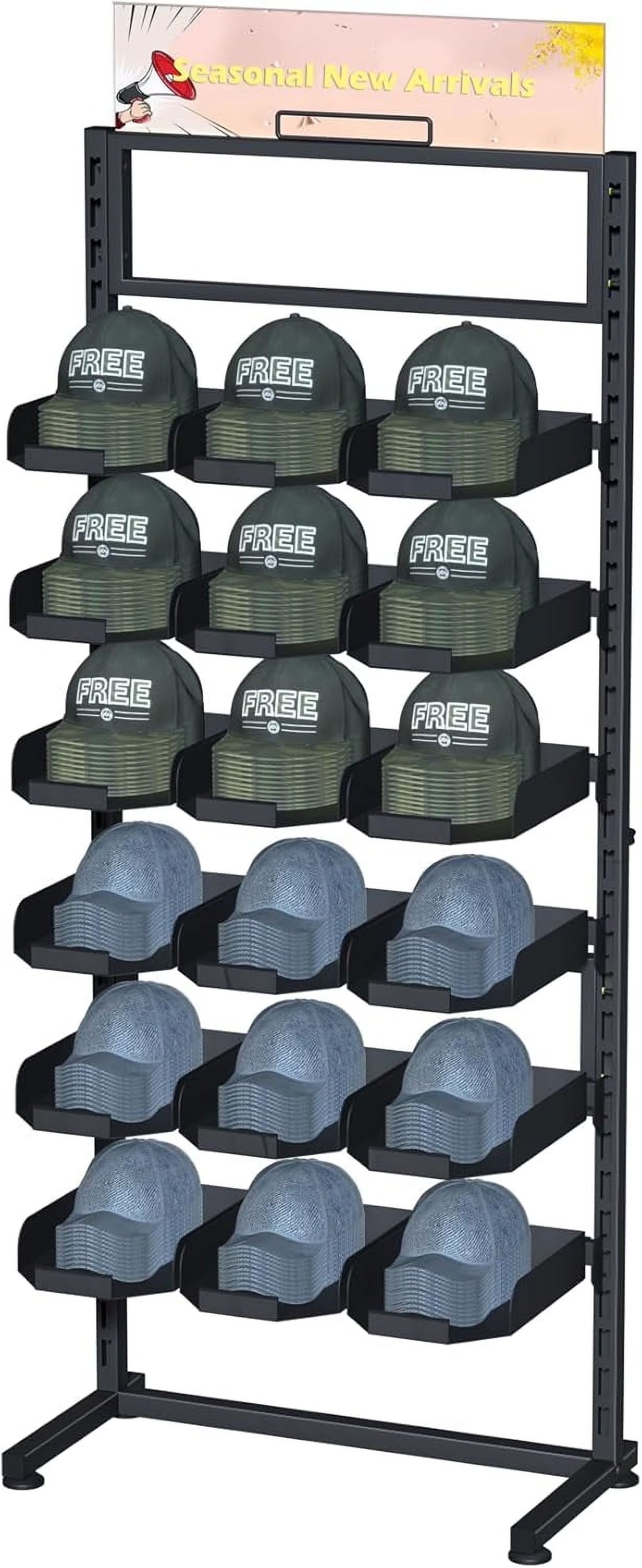 Ztysn 6 Tier Baseball Hat Rack Stand, Holds 180 Caps, 18 Trays, Adjustable Standing Coat Rack for Home Commercial Use,Black Metal