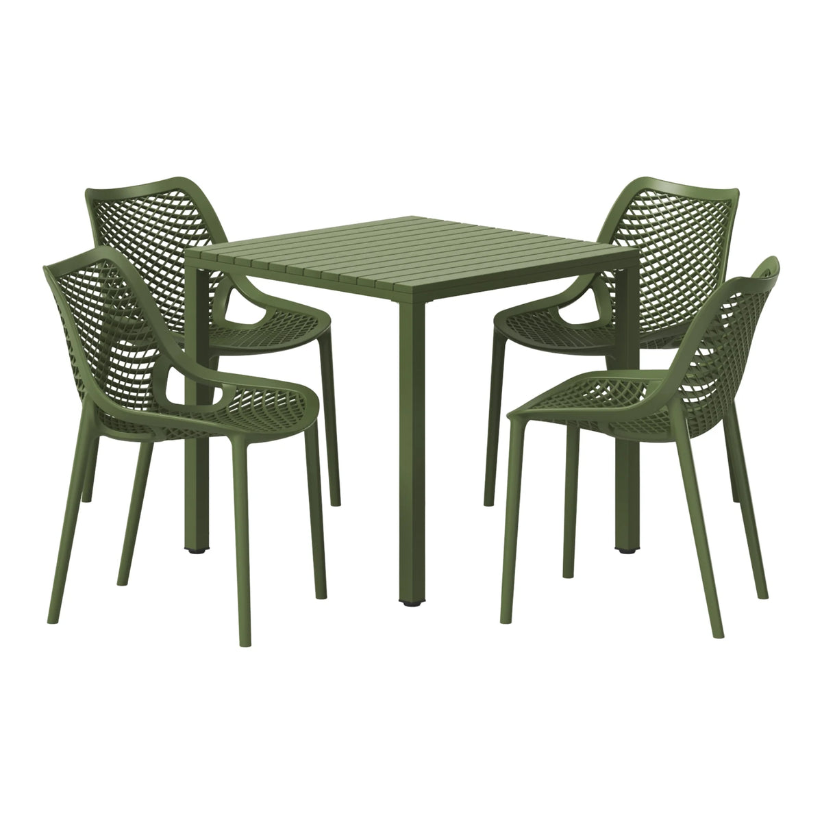 WestinTrends Playa 5-Piece Outdoor Patio Metal Frame Dining Table Set with Stackable Patio Dining Chairs, Olive Green