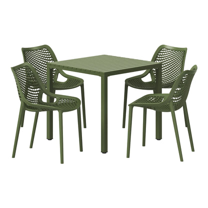 WestinTrends Playa 5-Piece Outdoor Patio Metal Frame Dining Table Set with Stackable Patio Dining Chairs, Olive Green