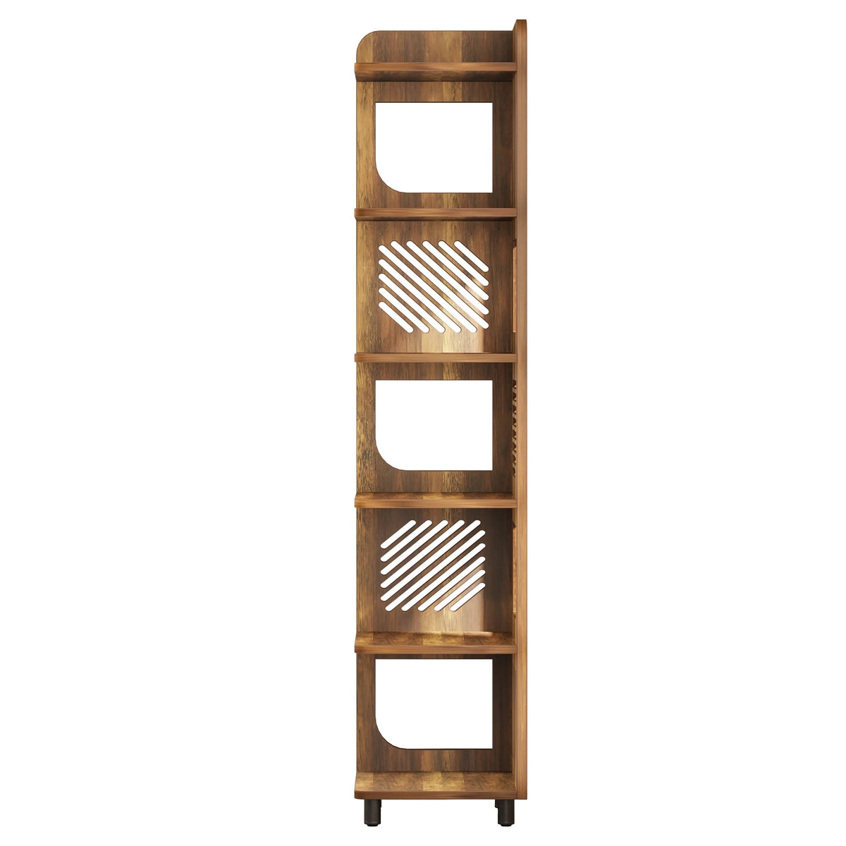 Fnova 71" 6-Tier Tall Corner Bookshelf, Rustic Wooden Narrow Corner Bookcase with Artistic Square Rack, Freestanding Display Storage Shelf for Space-Saving Home Organizing