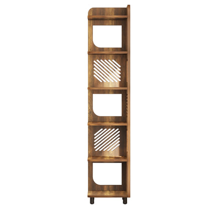 Fnova 71" 6-Tier Tall Corner Bookshelf, Rustic Wooden Narrow Corner Bookcase with Artistic Square Rack, Freestanding Display Storage Shelf for Space-Saving Home Organizing
