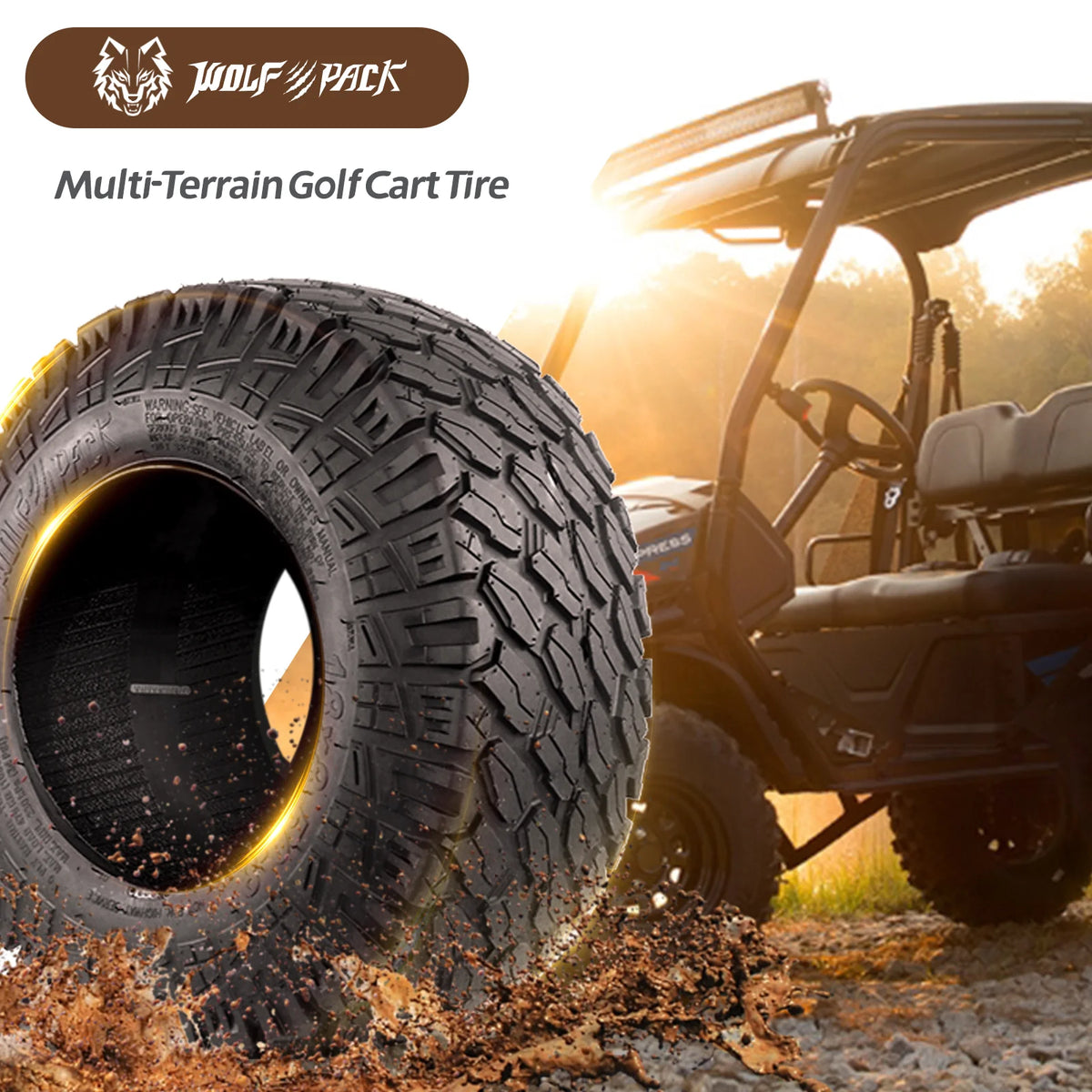 Set 4 WOLF PACK 18X8.50-8 Golf Cart Tires Non-Directional Tubeless Tire Multi-Terrain Tire with Superior Traction and Mud-Resistant Self-Cleaning Tread Design for Long-Lasting Performance