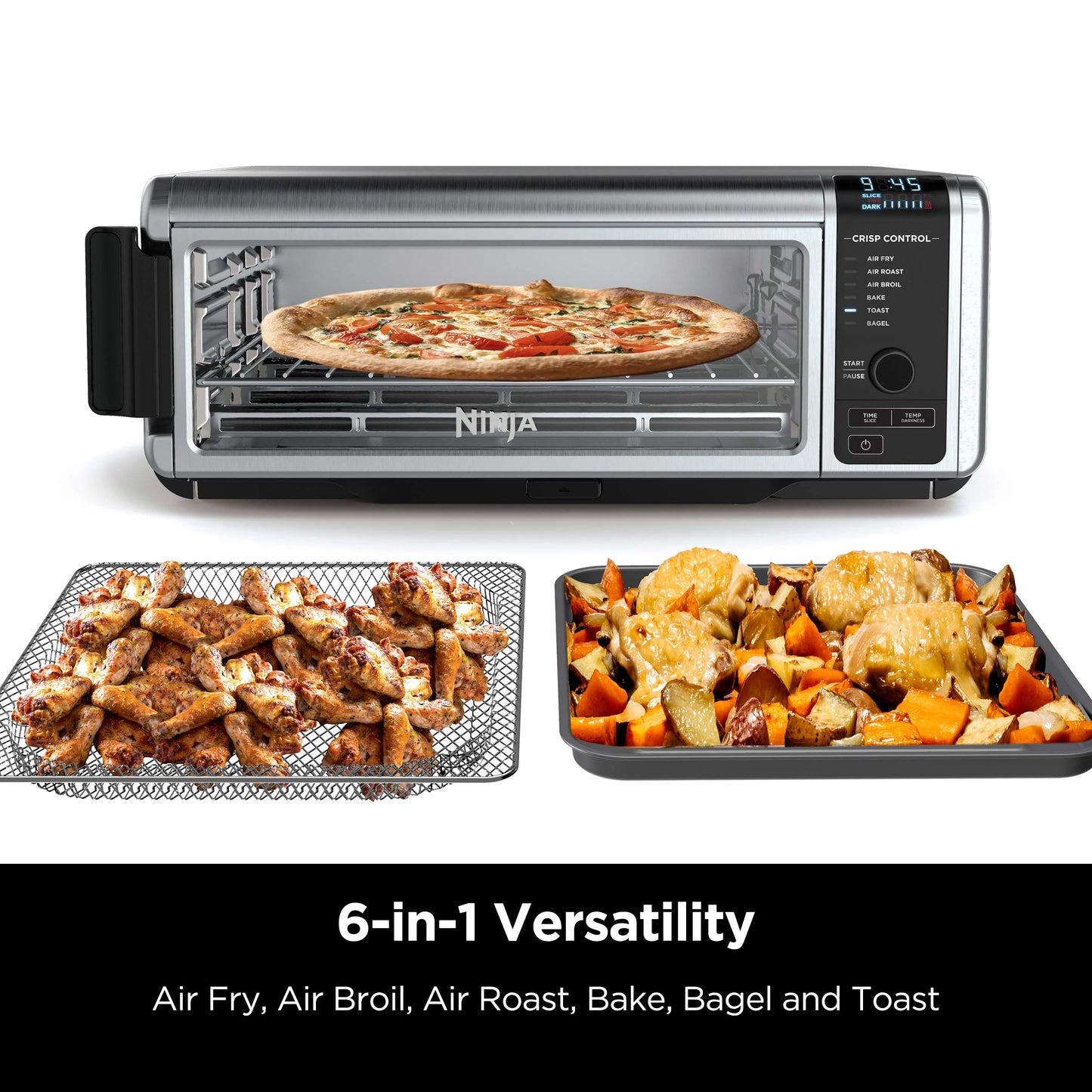 Ninja Foodi 6-in-1 Digital Air Fry Oven, Air Fryer, Convection Oven, Toaster, with Digital Crisp Control Technology, Compact Size, Stainless, SP080