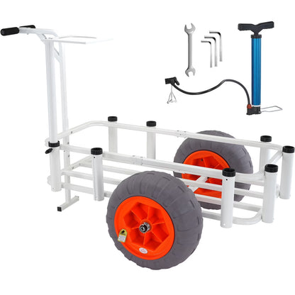 KFFKFF Sand Fishing Trolley, 350 lbs Capacity, Marine and Fish Cart with Dual 16" PU Balloon Wheels, Sturdy Aluminum Construction, 8 Rod Holders, Ideal for Fishing and Picnics