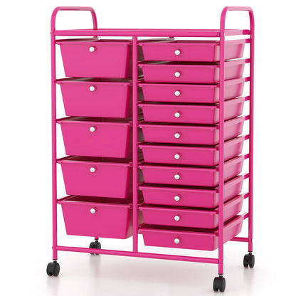 Costway 15 Drawer Rolling Storage Cart Tools Scrapbook Paper Office School Organizer White