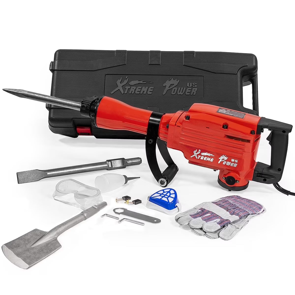 XtremepowerUS Demolition Jack Hammer Heavy Duty, 2200W Electric Jackhammer With Scraping Chisel, 1800BPM Power Drill Concrete Breaker Bar Point & Chisel Bits Chisel Set, Red