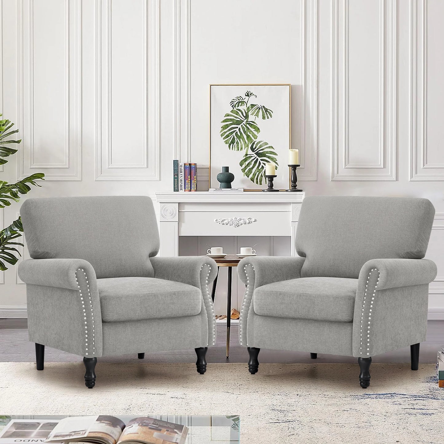 COOLHUT Modern Accent Chair Armchair, Linen Fabric Upholstered Comfy Single Sofa with Solid Wood Frame for Living Room, Gray