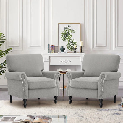 COOLHUT Modern Accent Chair Armchair, Linen Fabric Upholstered Comfy Single Sofa with Solid Wood Frame for Living Room, Gray