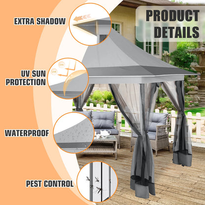 HOTEEL 12x12 EZ Pop Up Gazebo Tent with Sidewalls,Patio Gazebo Instant Shelter for Outdoor Party Camping Backyard Beach with Carry Bag,Stakes,Ropes,Gray