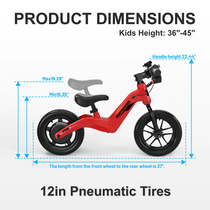 YunTopKids Electric Balance Bike for Kids, 150W Electric Bike for Kids with12 inch Pneumatic Tire, Adjustable Seat, Up to 5.6 Miles Electric Bike for Kids Ages 3-5,Black