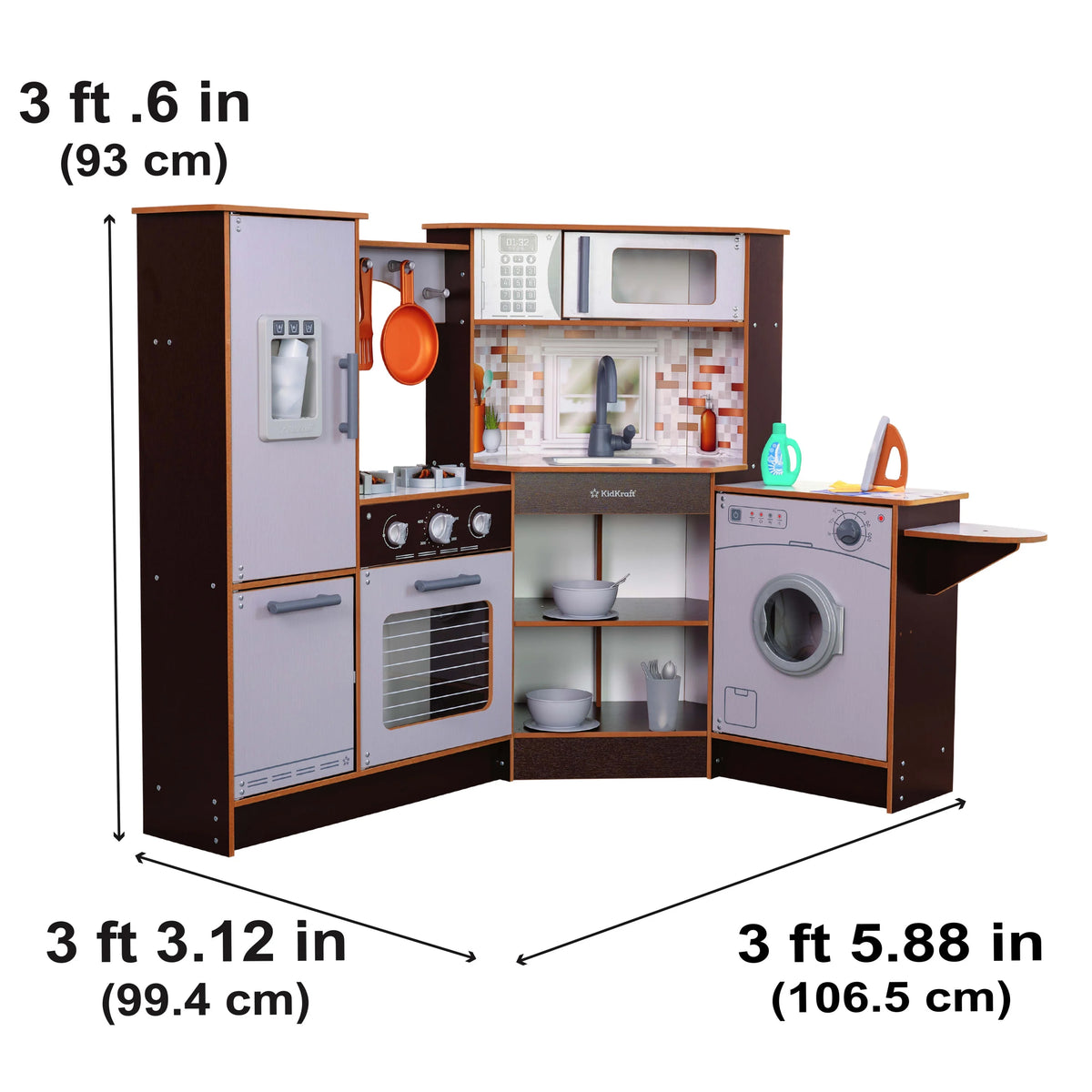 KidKraft Elegant Espresso Wooden Corner Play Kitchen with 19 Accessories, for Children 3+