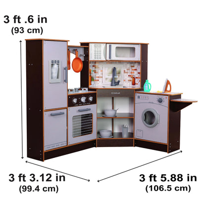 KidKraft Elegant Espresso Wooden Corner Play Kitchen with 19 Accessories, for Children 3+