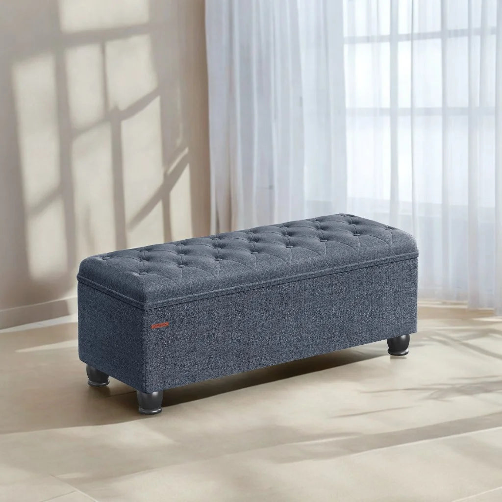 SONGMICS 46.5" Storage Ottoman Bench Storage Bench Bedroom Bench 330lb Load Capacity Solid Wood Legs Light Gray