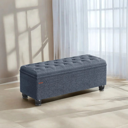 SONGMICS 46.5" Storage Ottoman Bench Storage Bench Bedroom Bench 330lb Load Capacity Solid Wood Legs Light Gray