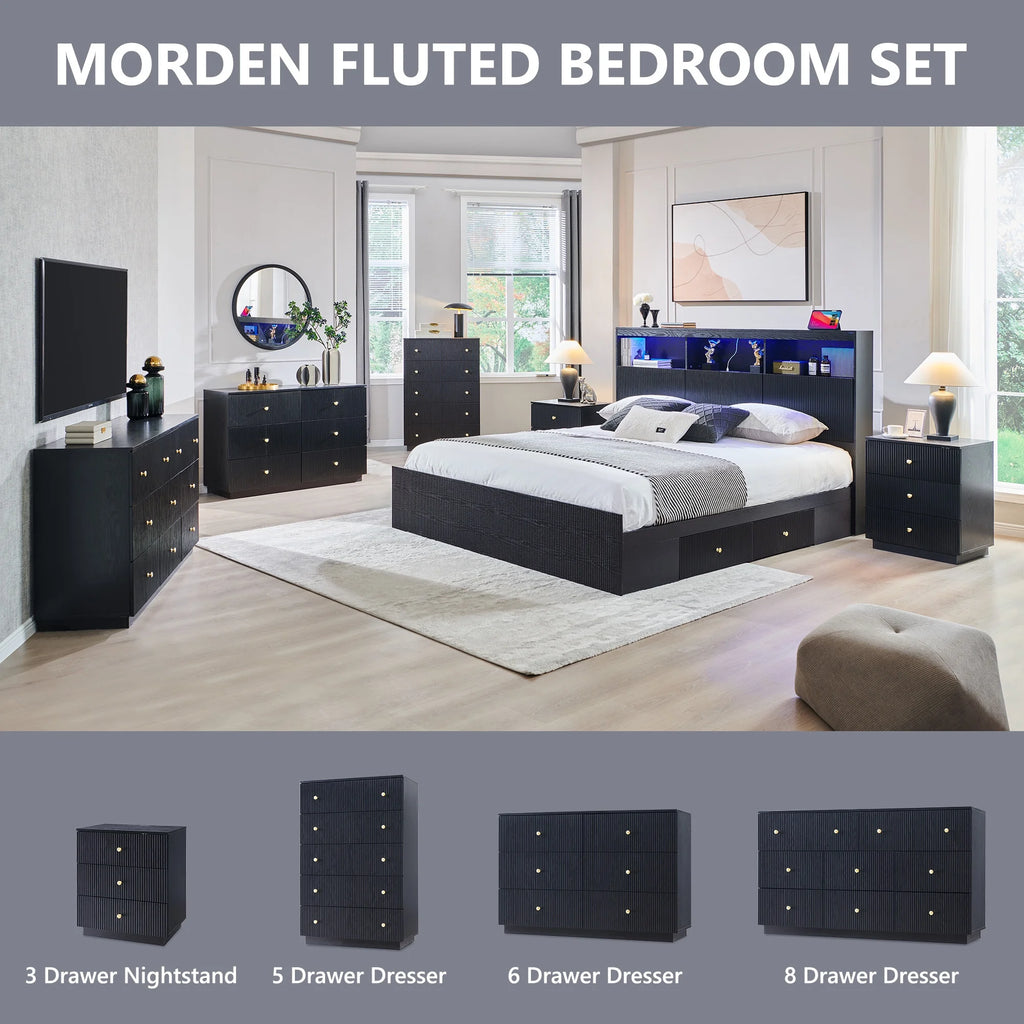wow97e Fluted 6 Drawers Dresser, Wood 47" Tall Chest of Drawers with Deep Storage, Modern Bedroom Chest for Closet Hallway, Entryway, Living Room