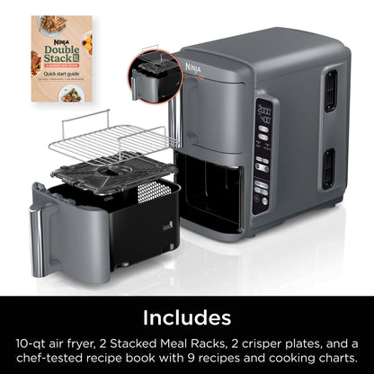Ninja DoubleStack XL 2-Basket Air Fryer, DoubleStack Technology Cooks 4 Foods at Once, Space Saving Design, 10 QT, 4-in-1, Smart Finish & Match Cook, SL400