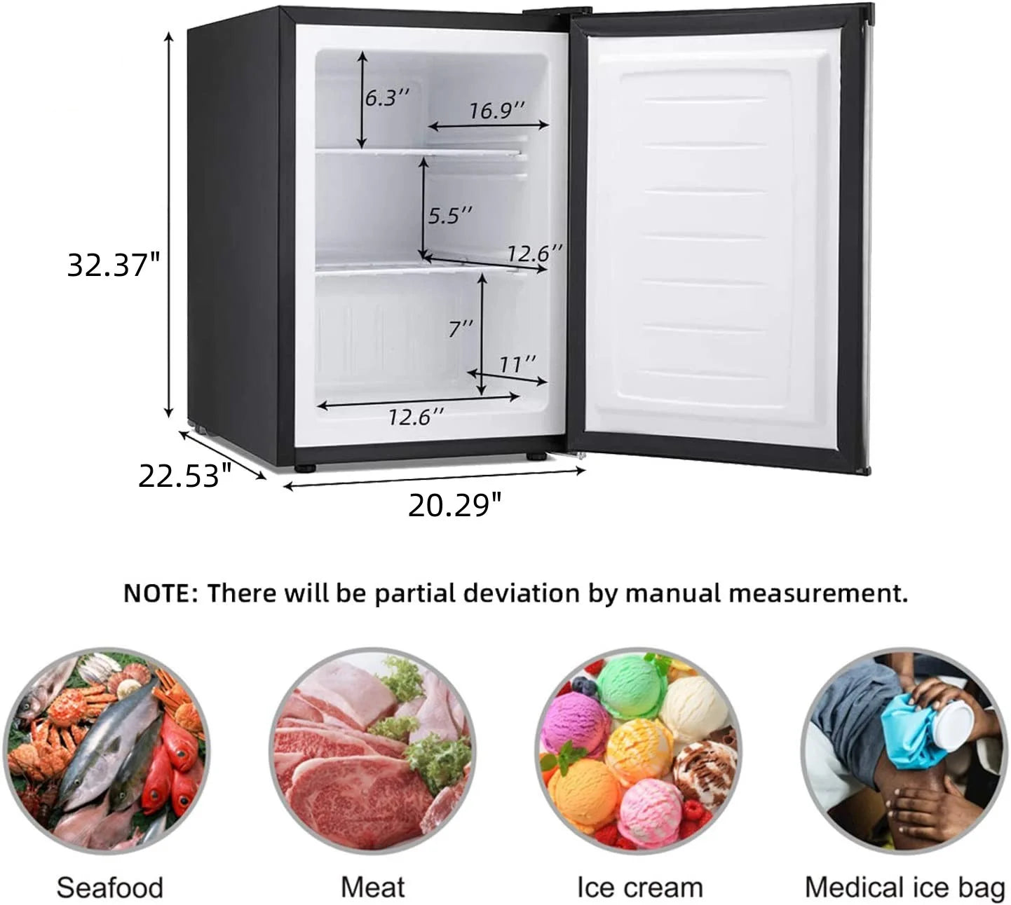 KNDKO 3.2Cu.ft Upright Freezer, Compact Freezer with Removable Shelves, Adjustable Thermostat for Home/Kitchen/Office, Black