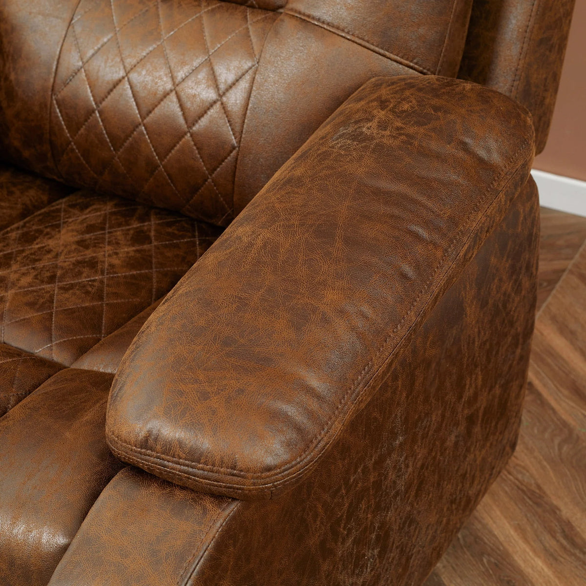 HOMCOM Overstuffed Manual Recliner Chair with Thick Sponge Padded Headrest and Armrest, and Rocking Function, Brown