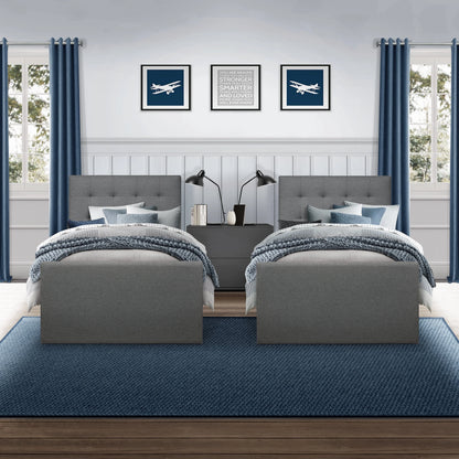Emory Upholstered Twin Platform Bed with 2 Storage Drawers, Gray, by Hillsdale Living Essentials