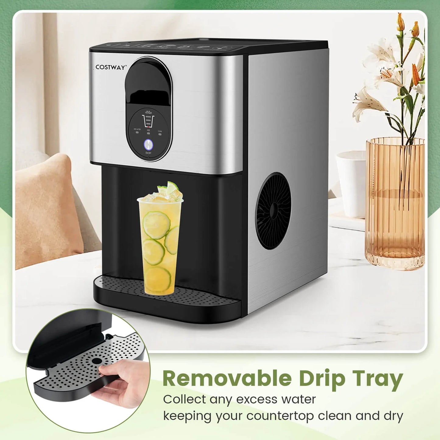 Costway 56 lbs/24 H Pepple Chewable Countertop Ice Maker with Self-Cleaning System