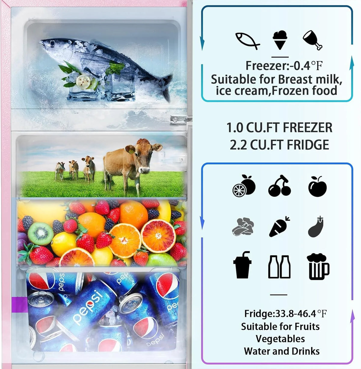 HUMSURE 3.2 Cu.Ft Pink Mini Fridge With Freezer, Compact Dorm Refrigerator, 2 Doors for Bedroom, Office, Kitchen, Apartment