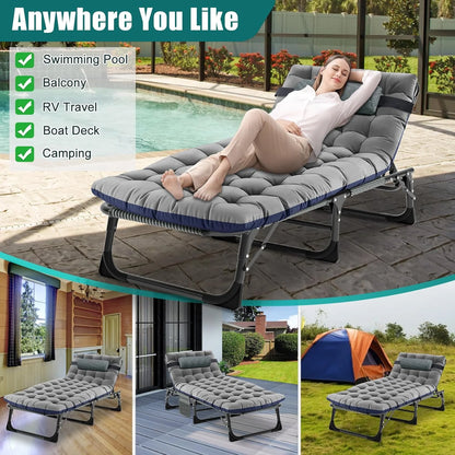 Slsy Folding Lounge Chair, 5-Position Adjustable Outdoor Reclining Chair, Folding Sleeping Bed Cot, Folding Chaise Lounge Chair for Pool Beach Patio Sunbathing