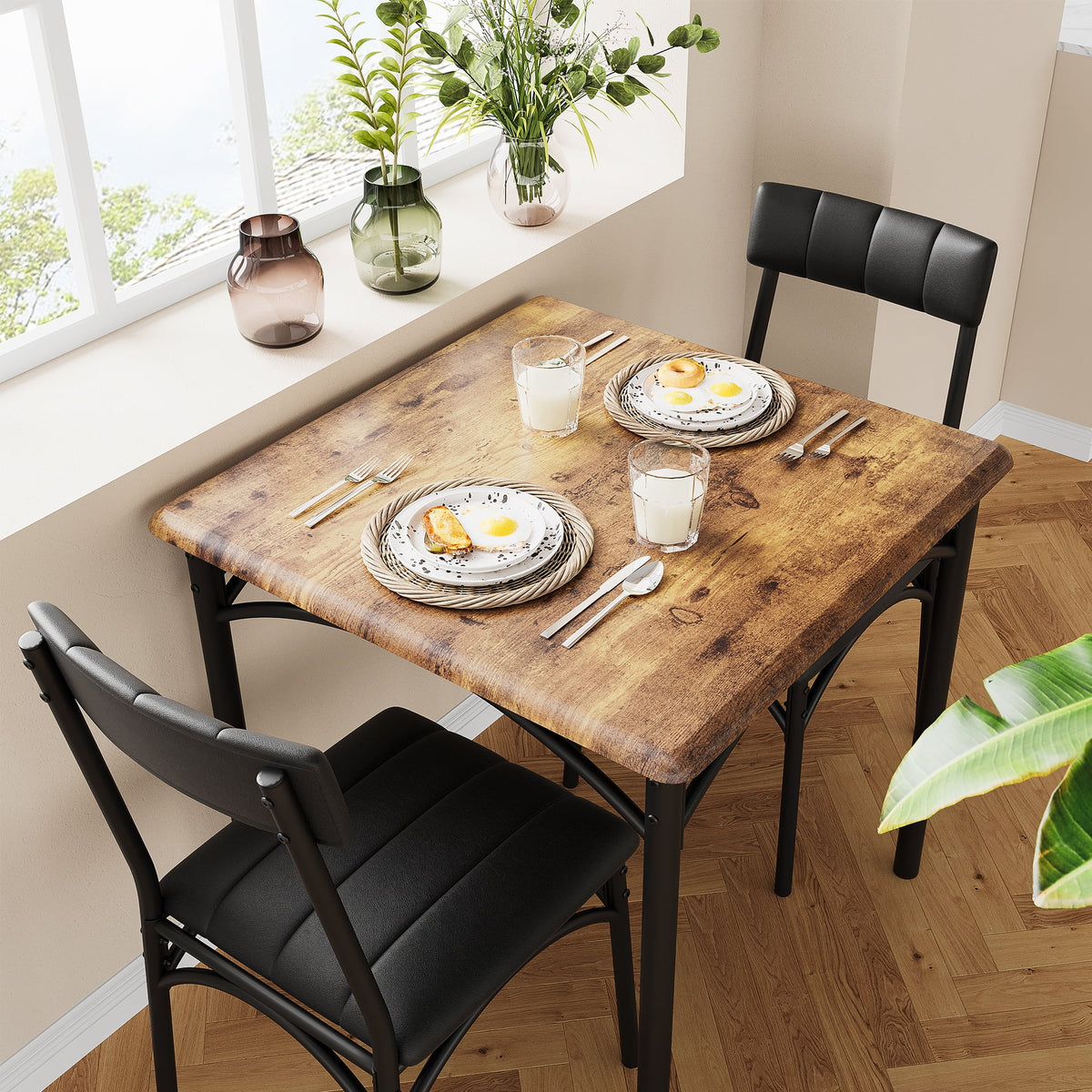 3 Piece Dining Table Set, Modern Industrial Table and Chairs Set for Home Kitchen, Kitchen Table Set for Small Space, Apartment, Rustic Gray