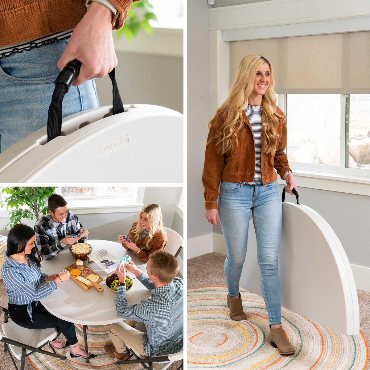 Lifetime 48 inch Round Fold-in-Half Table, Indoor/Outdoor Essential, White Granite (280064)