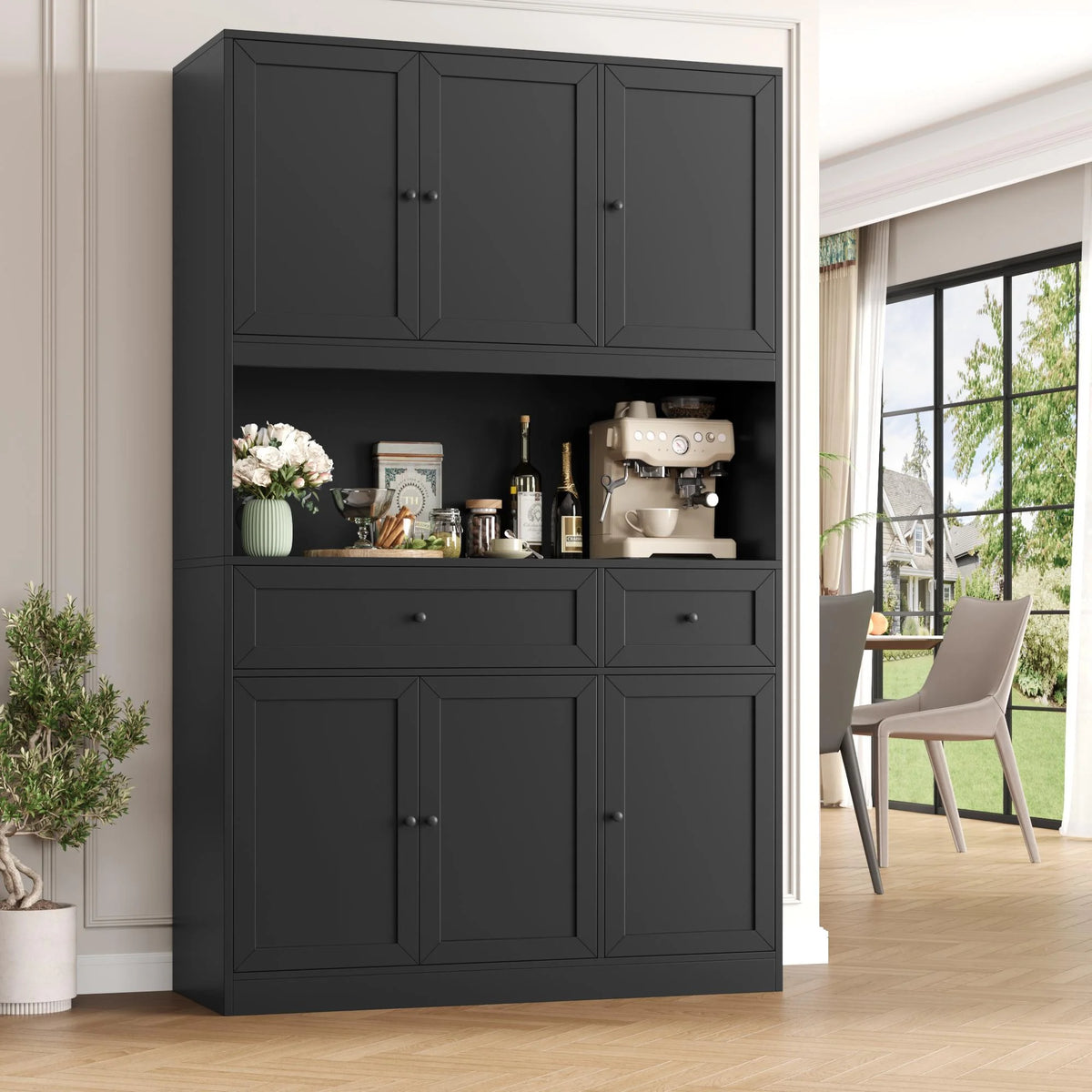 Homfa 72" Tall Kitchen Pantry with Microwave Shelf, Freestanding Kitchen Cupboard, Floor Cabinet for Dining Room, White