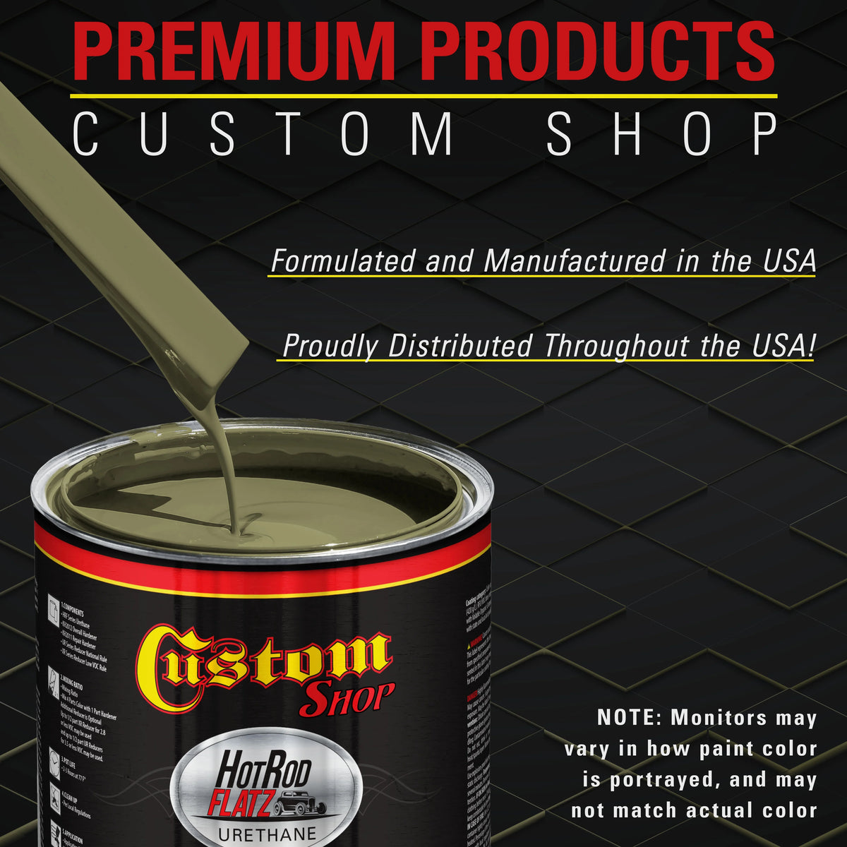 Custom Shop - Olive Drab Green - Hot Rod Flatz Flat Matte Satin Urethane Auto Paint - Complete Gallon Paint Kit - Professional Low Sheen Automotive, Car Truck Coating, 4:1 Mix Ratio
