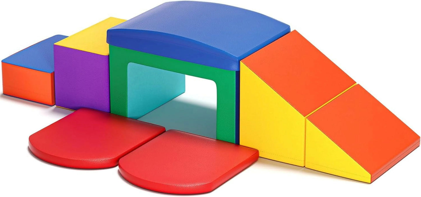 Foam Climbing Blocks for Toddlers, 6 Pieces Soft Play Climbing for Kids, Toddler Climbing Toys with Tunnel, Stair and Slide, Indoor Crawl and Climb Playset for Kids(Colorful)
