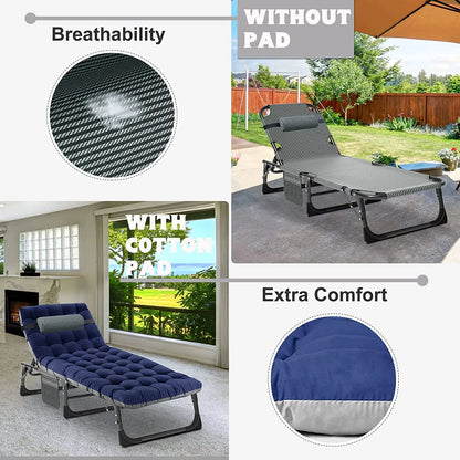 Slsy Folding Lounge Chair, 5-Position Adjustable Outdoor Reclining Chair, Folding Sleeping Bed Cot, Folding Chaise Lounge Chair for Pool Beach Patio Sunbathing