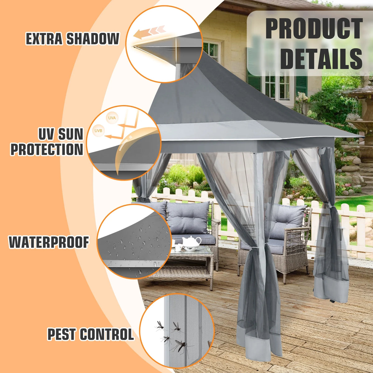 HOTEEL 12x12 EZ Pop Up Gazebo Tent with Sidewalls,Patio Gazebo Instant Shelter for Outdoor Party Camping Backyard Beach with Carry Bag,Stakes,Ropes,Gray