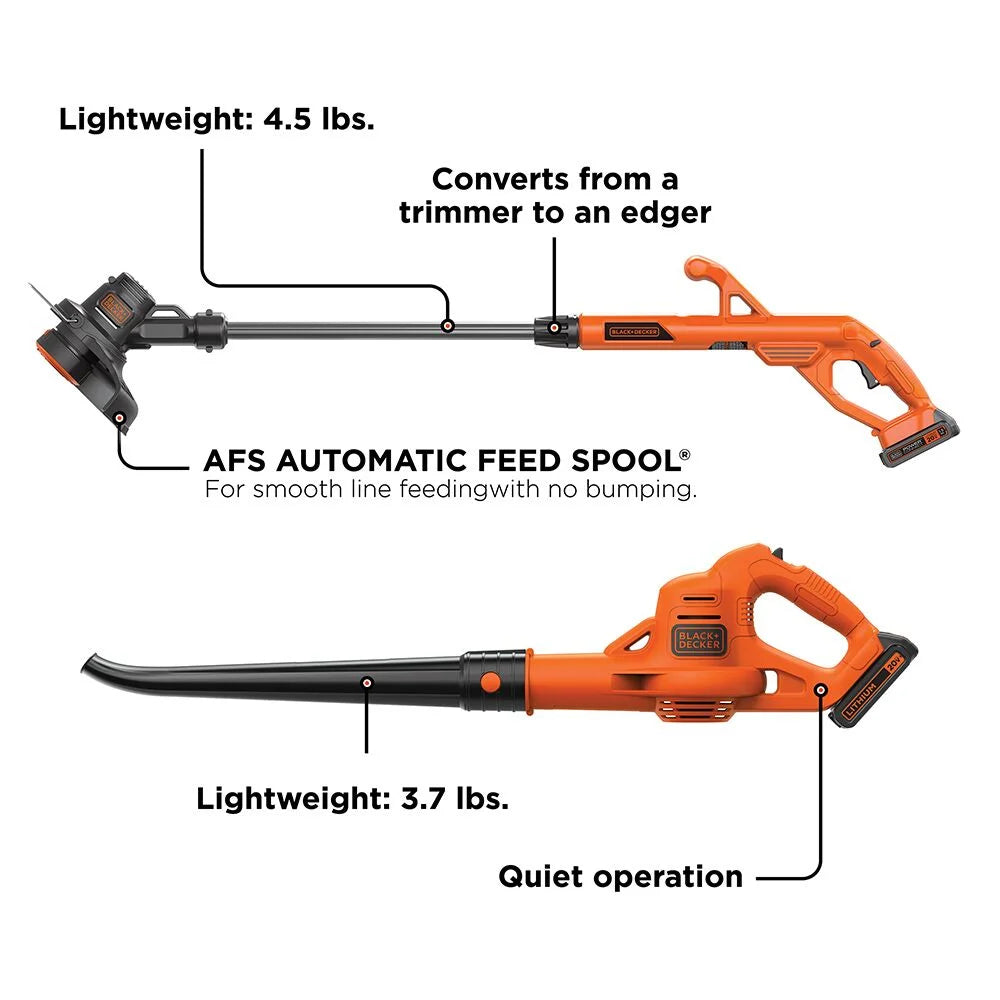 BLACK+DECKER 20V MAX* Lithium 10 In. String Trimmer/Edger + Hard Surface Sweeper Combo Kit, LCC221