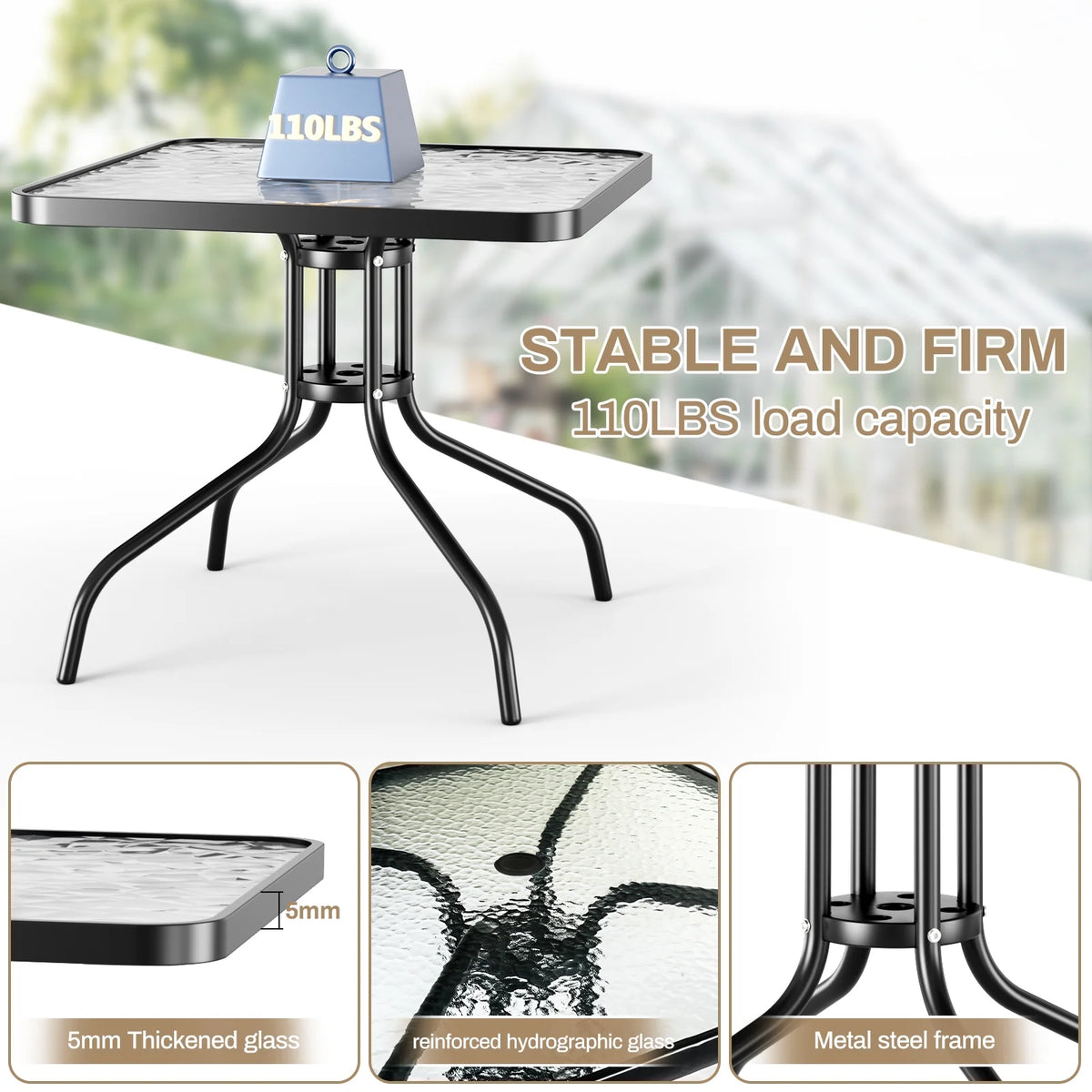 Pirecart 5-Piece Outdoor Patio Dining Table Set with 4 Stackable Textilene Chairs for for Patio, Lawn, Garden, Gray