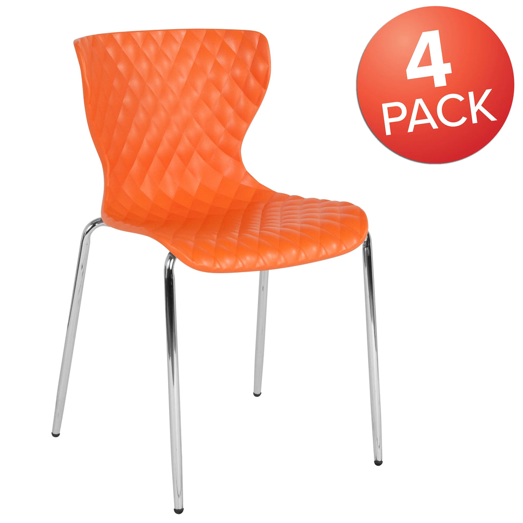 BizChair 4 Pack Contemporary Design Orange Plastic Stack Chair