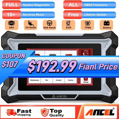 ANCEL Car Diagnostic Scan Tool, Engine ABS SRS Transmission Diagnostic Scanner, OBD2 Scanner Code Reader with 7 Resets, ABS Bleeding, BMS SAS Oil Reset, Lifetime Free Update, Online Customer Service