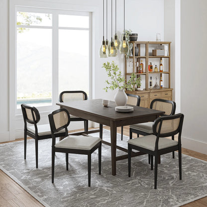 Rattan Dining Chairs Set of 2 Wooden Armchairs Removable Cushion Home Kitchen Restaurant Acorn