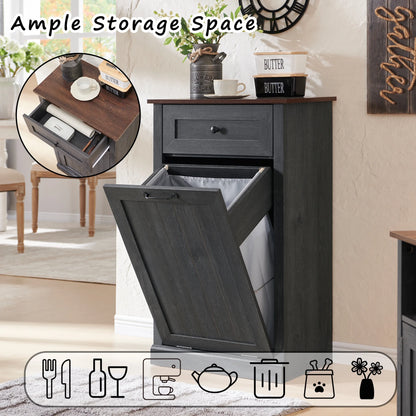 SinCiDo Kitchen Double Tilt Out Trash Can Cabinet, 20 Gallon Farmhouse Wooden Trash Garbage Can with Drawer