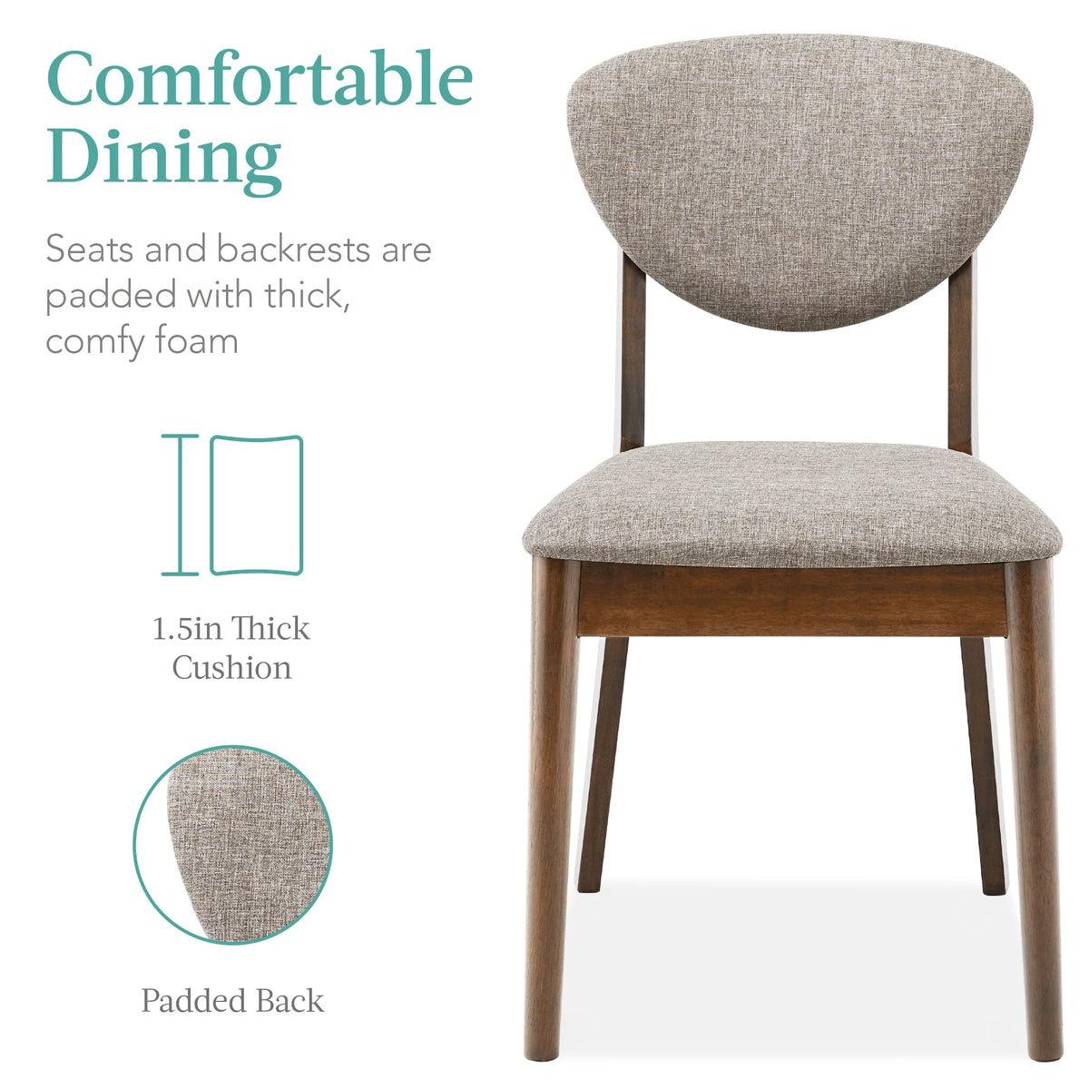 Best Choice Products 5-Piece Compact Wooden Mid-Century Modern Dining Set w/ 4 Chairs, Padded Seat & Back - Walnut/Cream